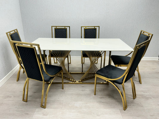 Amelia White Ceramic 180cm Gold Frame Table Only
