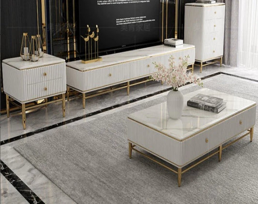 Edena Ribbed Furniture Range - White & Gold