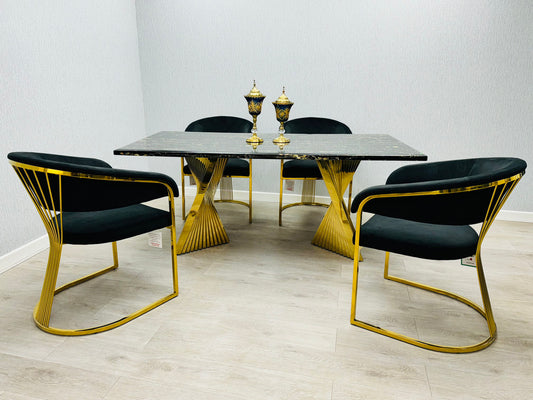 Ravello 180cm Black & Gold Marble Dining Table